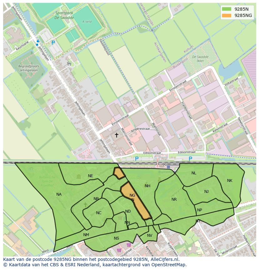 Afbeelding van het postcodegebied 9285 NG op de kaart.