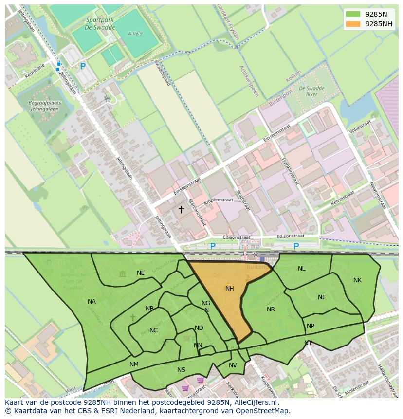 Afbeelding van het postcodegebied 9285 NH op de kaart.