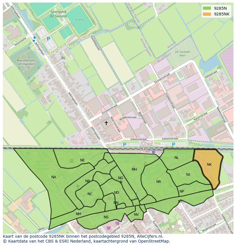 Afbeelding van het postcodegebied 9285 NK op de kaart.