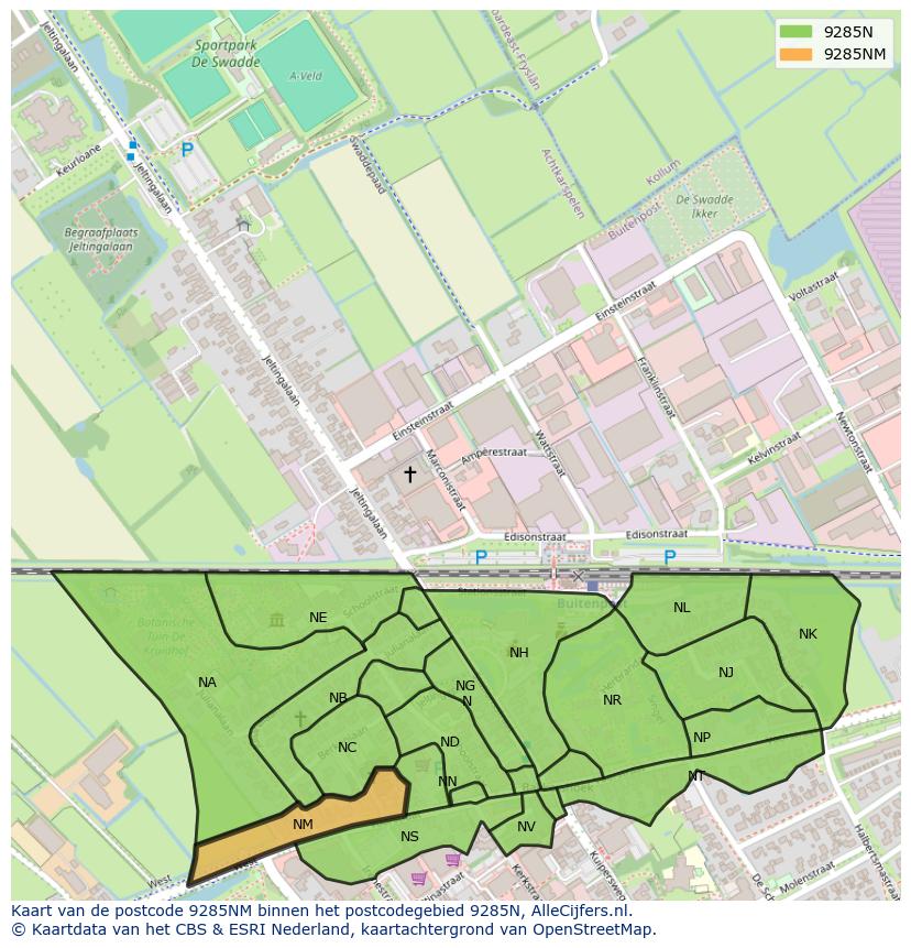 Afbeelding van het postcodegebied 9285 NM op de kaart.