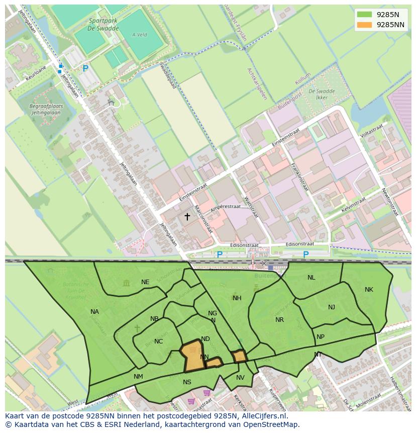 Afbeelding van het postcodegebied 9285 NN op de kaart.