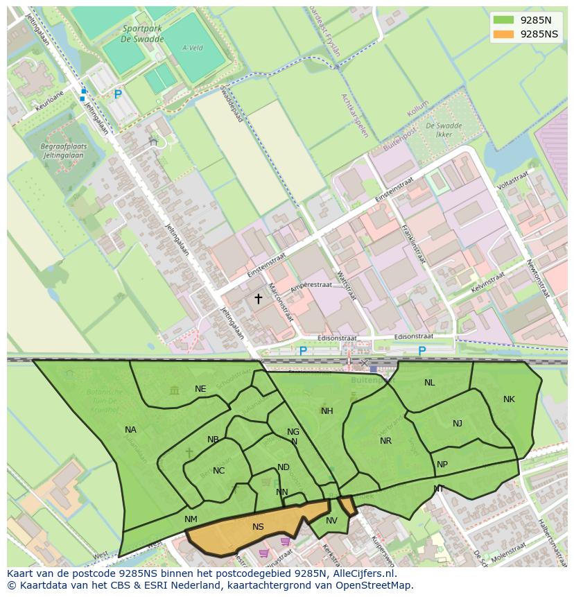 Afbeelding van het postcodegebied 9285 NS op de kaart.
