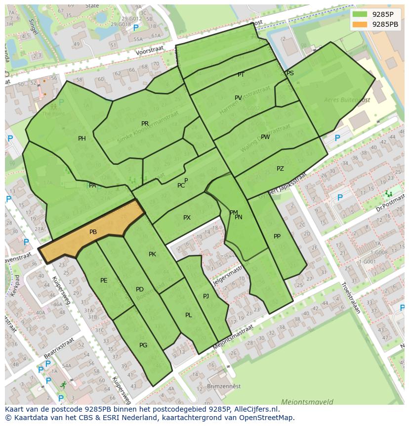Afbeelding van het postcodegebied 9285 PB op de kaart.