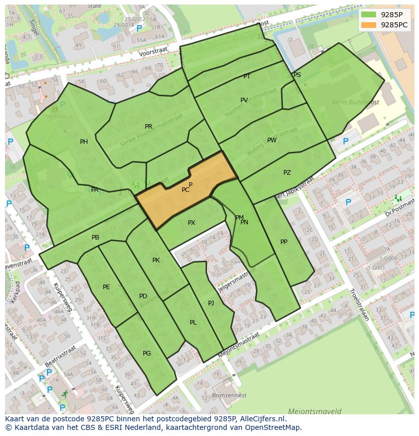 Afbeelding van het postcodegebied 9285 PC op de kaart.