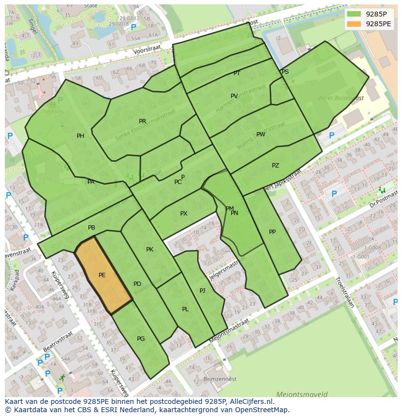 Afbeelding van het postcodegebied 9285 PE op de kaart.