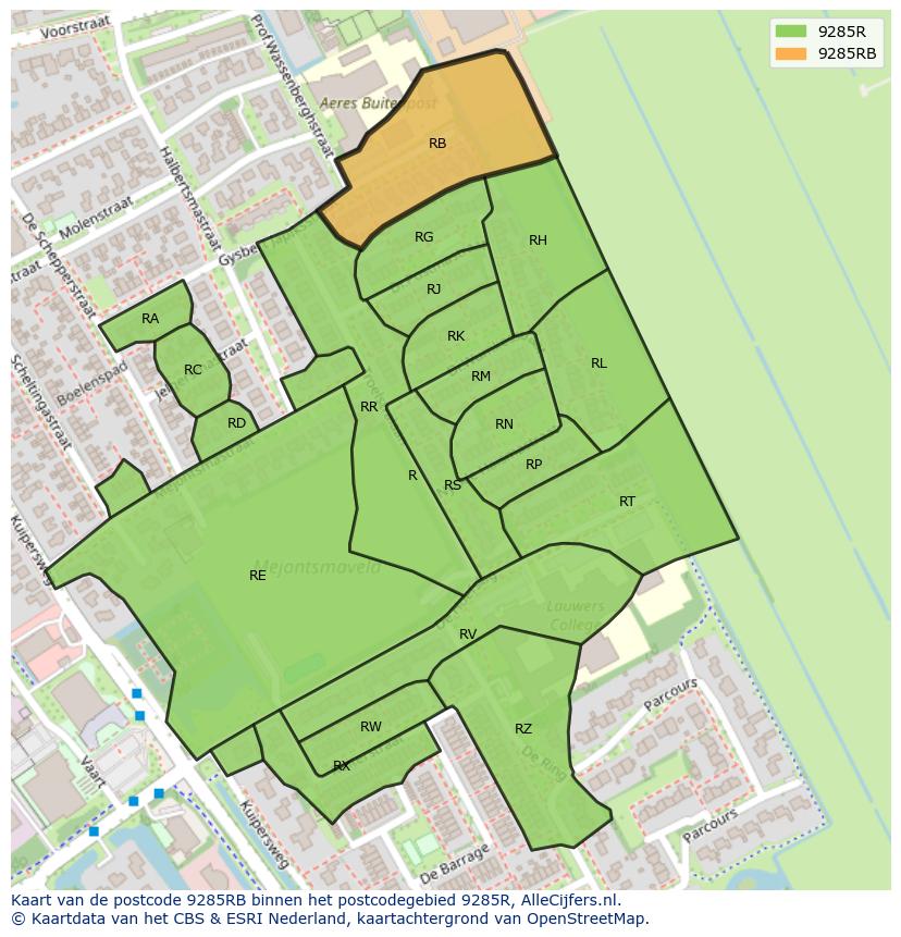 Afbeelding van het postcodegebied 9285 RB op de kaart.