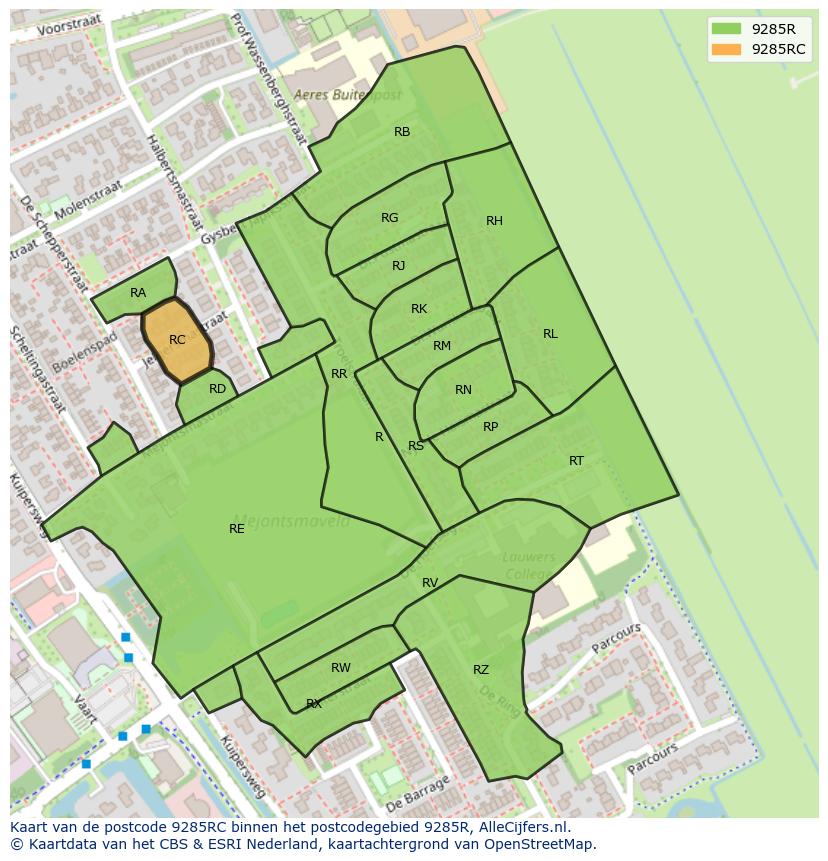 Afbeelding van het postcodegebied 9285 RC op de kaart.