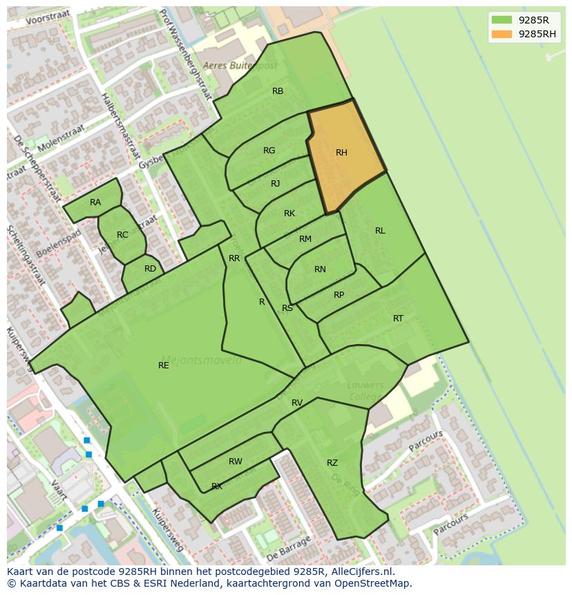 Afbeelding van het postcodegebied 9285 RH op de kaart.