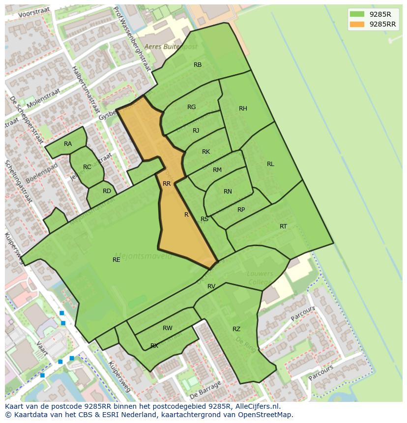 Afbeelding van het postcodegebied 9285 RR op de kaart.