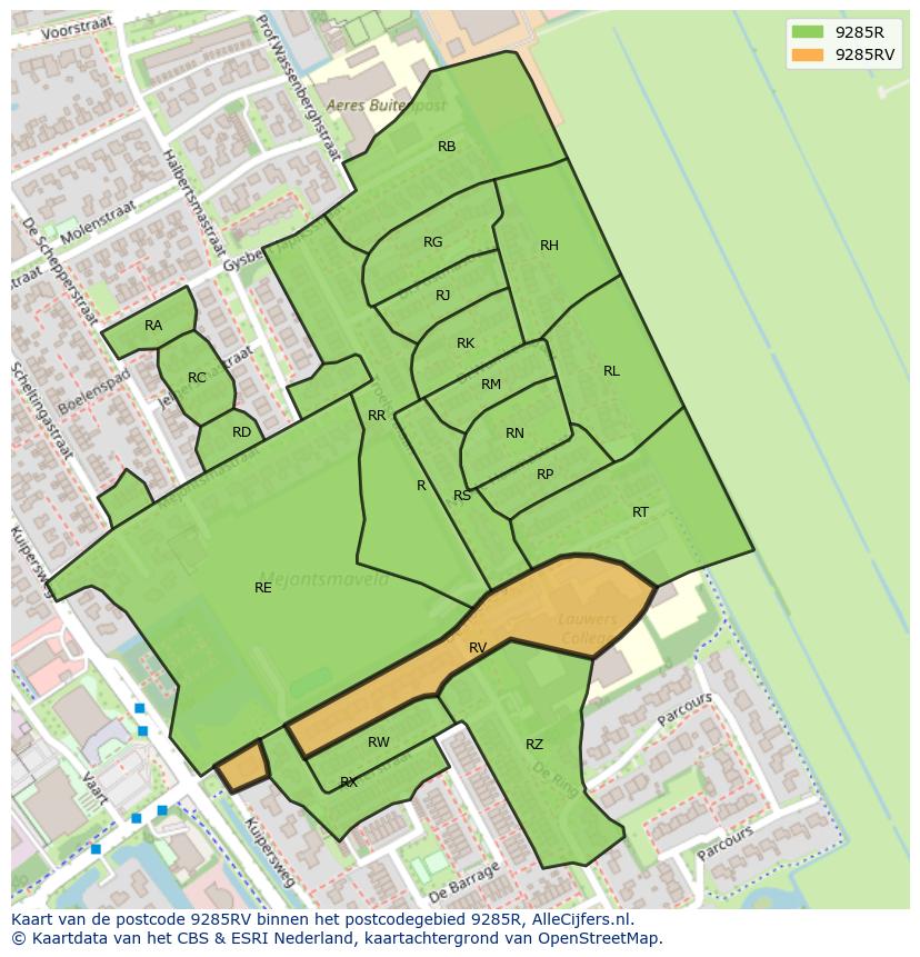 Afbeelding van het postcodegebied 9285 RV op de kaart.