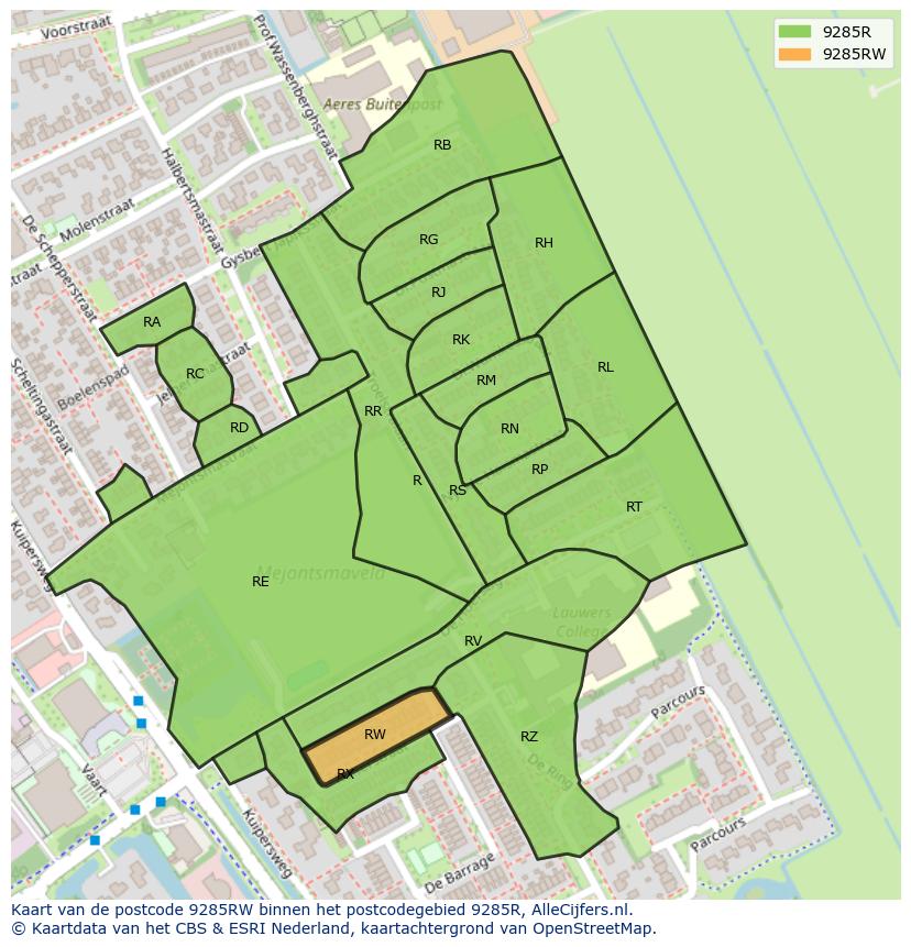 Afbeelding van het postcodegebied 9285 RW op de kaart.