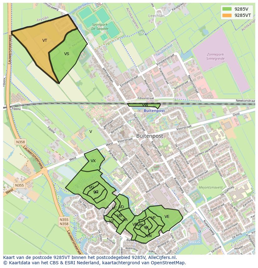Afbeelding van het postcodegebied 9285 VT op de kaart.