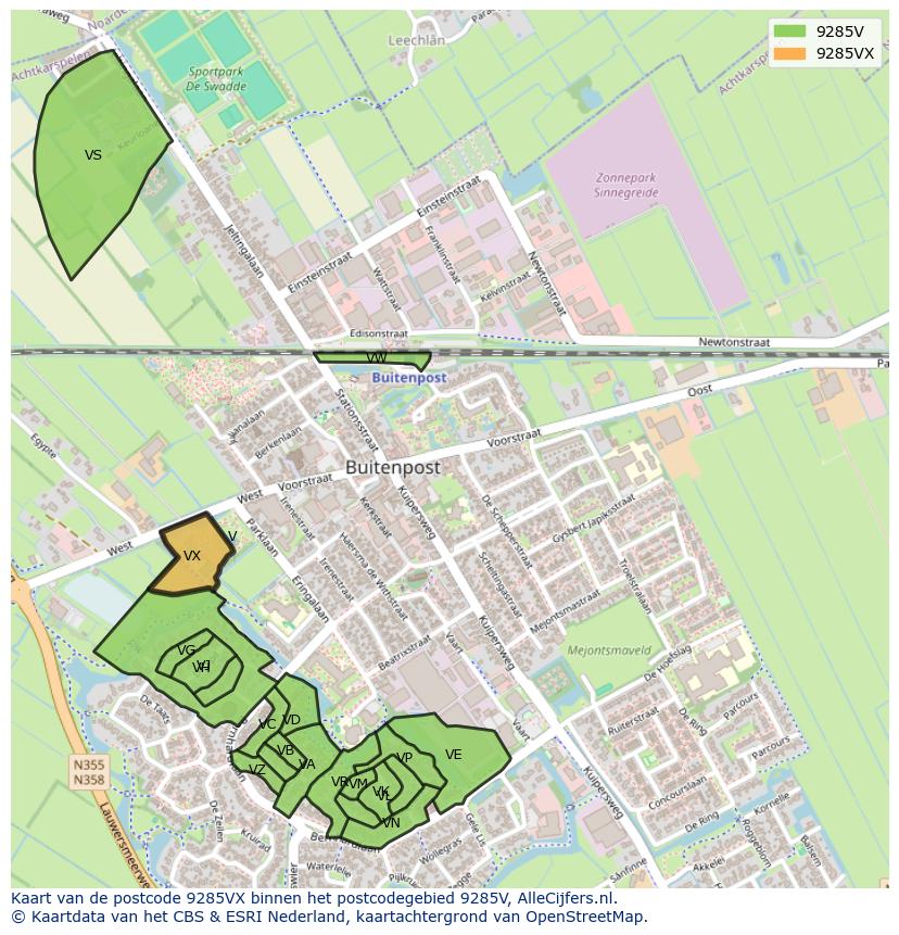 Afbeelding van het postcodegebied 9285 VX op de kaart.