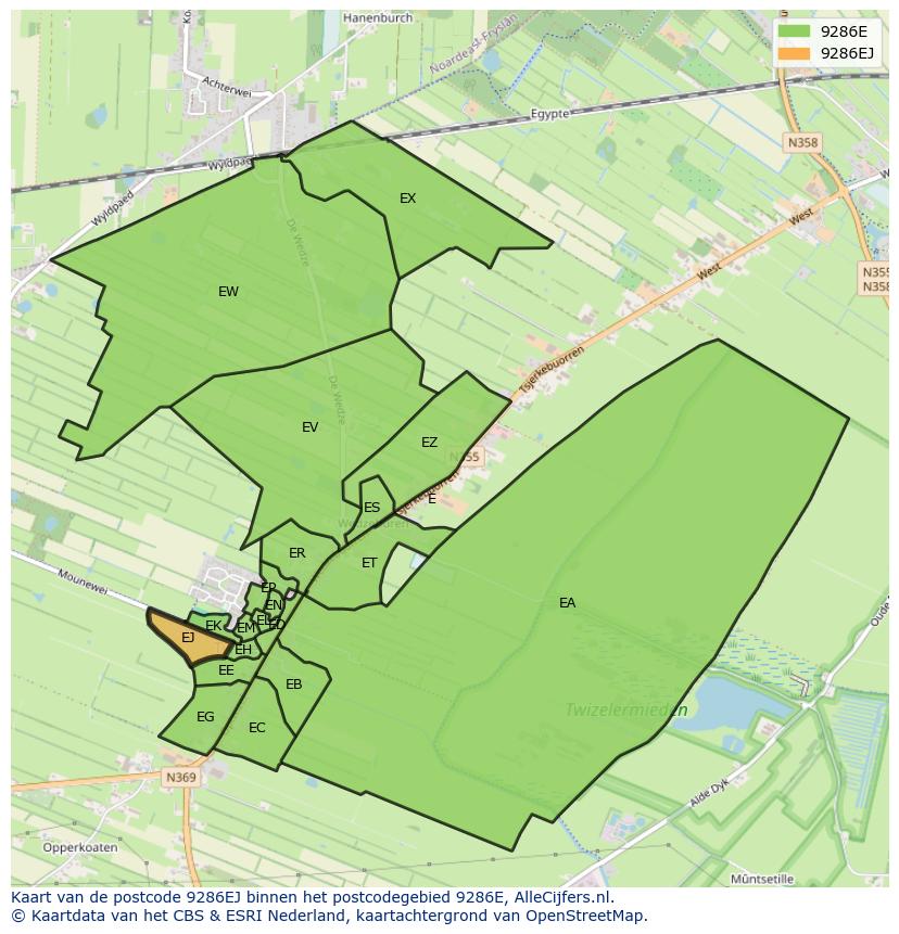 Afbeelding van het postcodegebied 9286 EJ op de kaart.