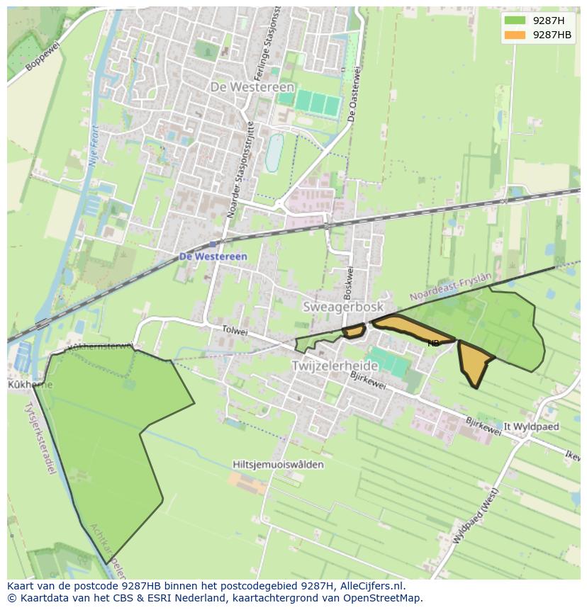 Afbeelding van het postcodegebied 9287 HB op de kaart.