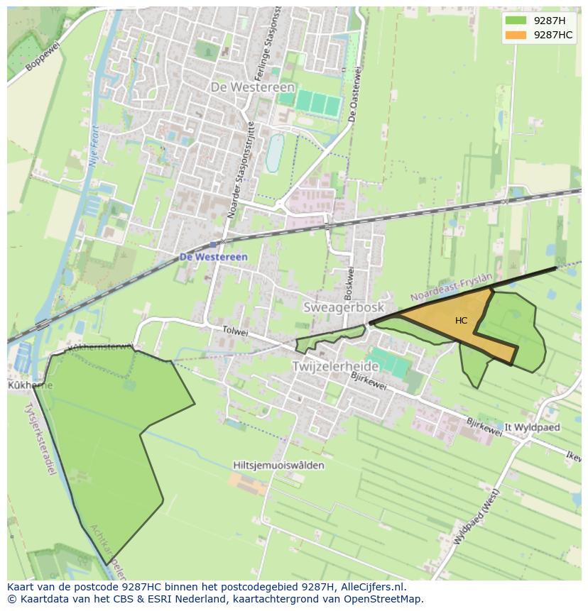 Afbeelding van het postcodegebied 9287 HC op de kaart.