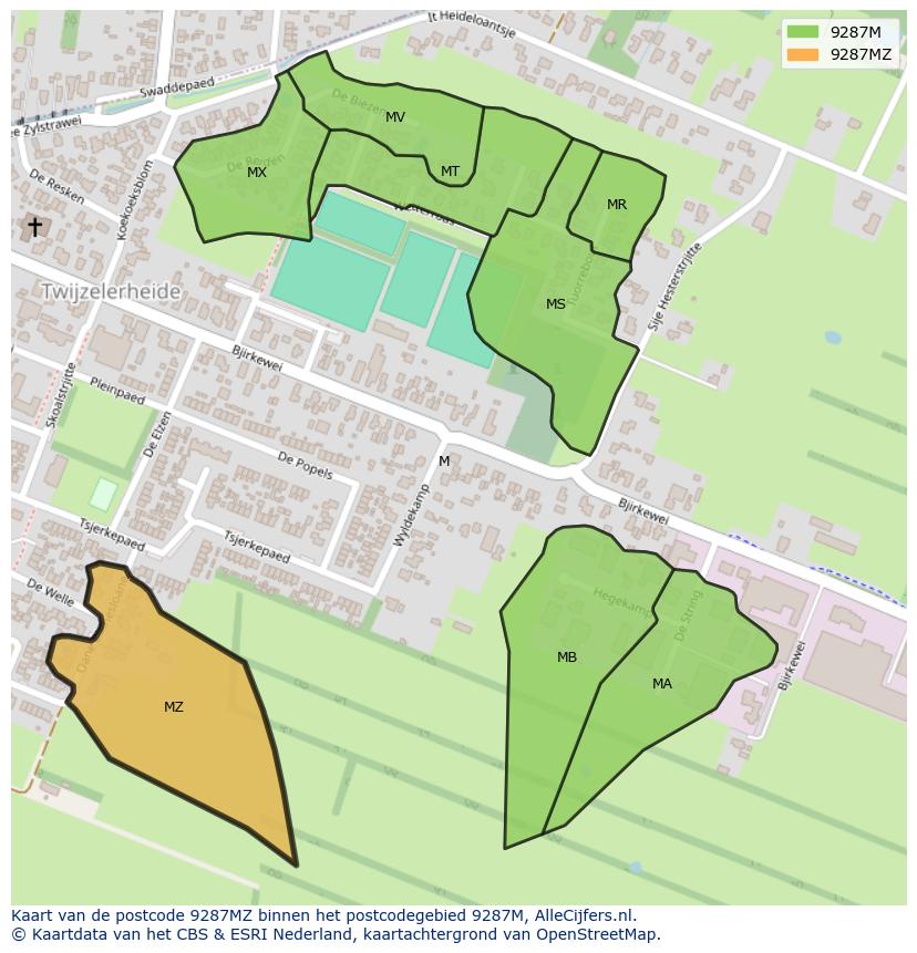 Afbeelding van het postcodegebied 9287 MZ op de kaart.