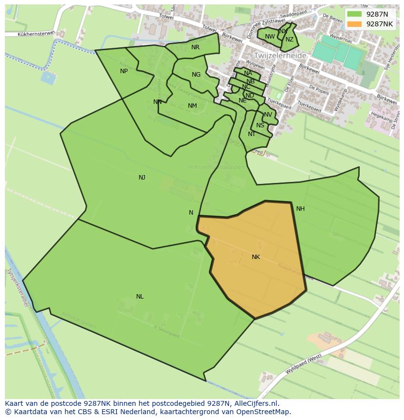 Afbeelding van het postcodegebied 9287 NK op de kaart.