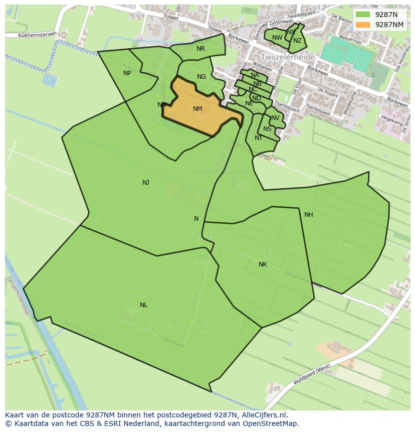 Afbeelding van het postcodegebied 9287 NM op de kaart.