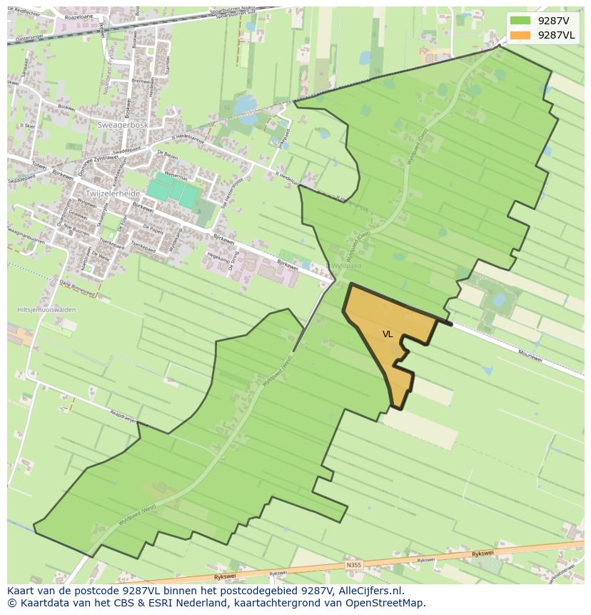 Afbeelding van het postcodegebied 9287 VL op de kaart.