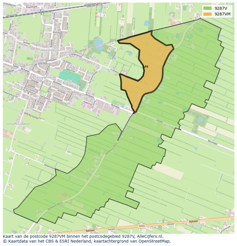 Afbeelding van het postcodegebied 9287 VM op de kaart.
