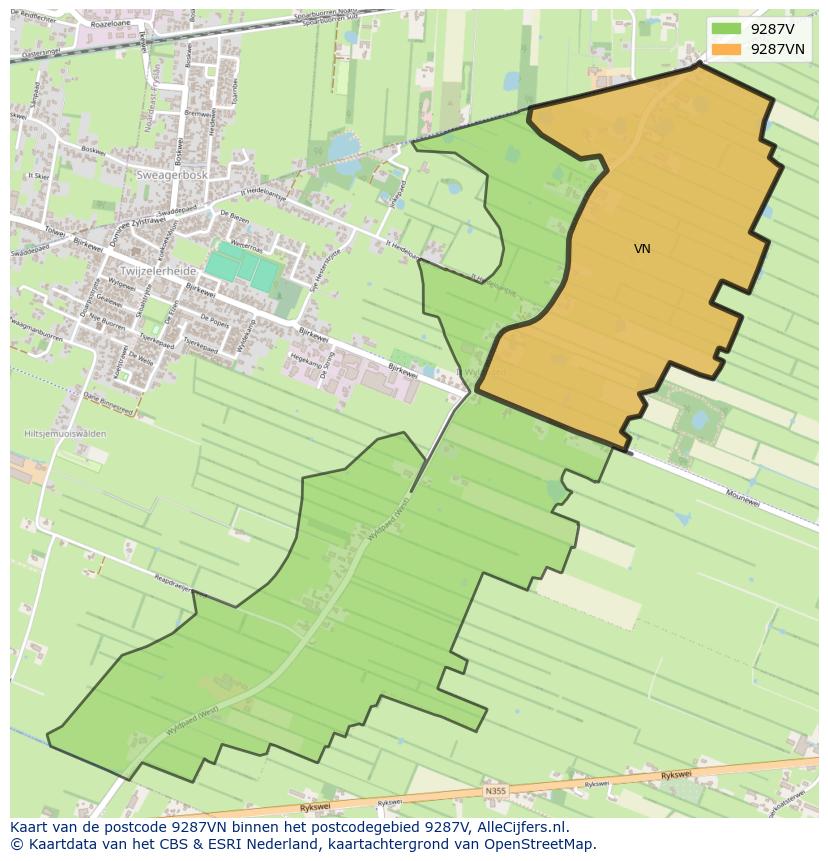 Afbeelding van het postcodegebied 9287 VN op de kaart.