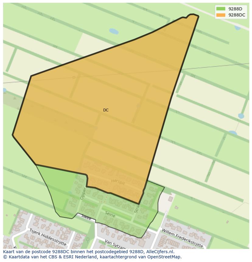 Afbeelding van het postcodegebied 9288 DC op de kaart.