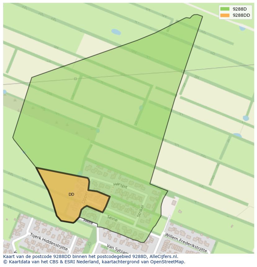 Afbeelding van het postcodegebied 9288 DD op de kaart.