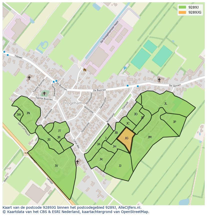 Afbeelding van het postcodegebied 9289 JG op de kaart.