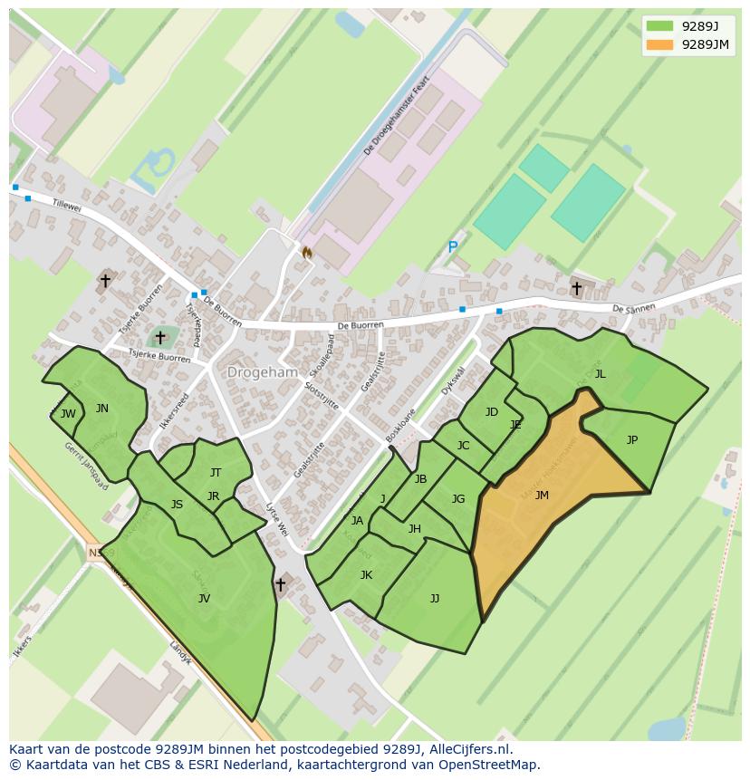 Afbeelding van het postcodegebied 9289 JM op de kaart.