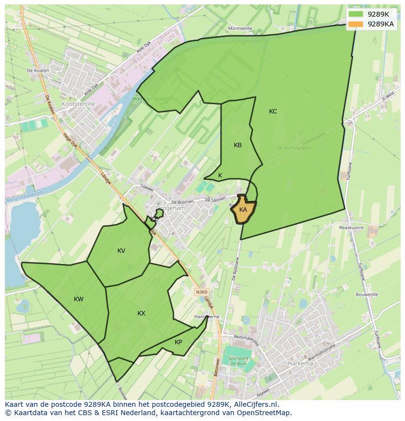 Afbeelding van het postcodegebied 9289 KA op de kaart.