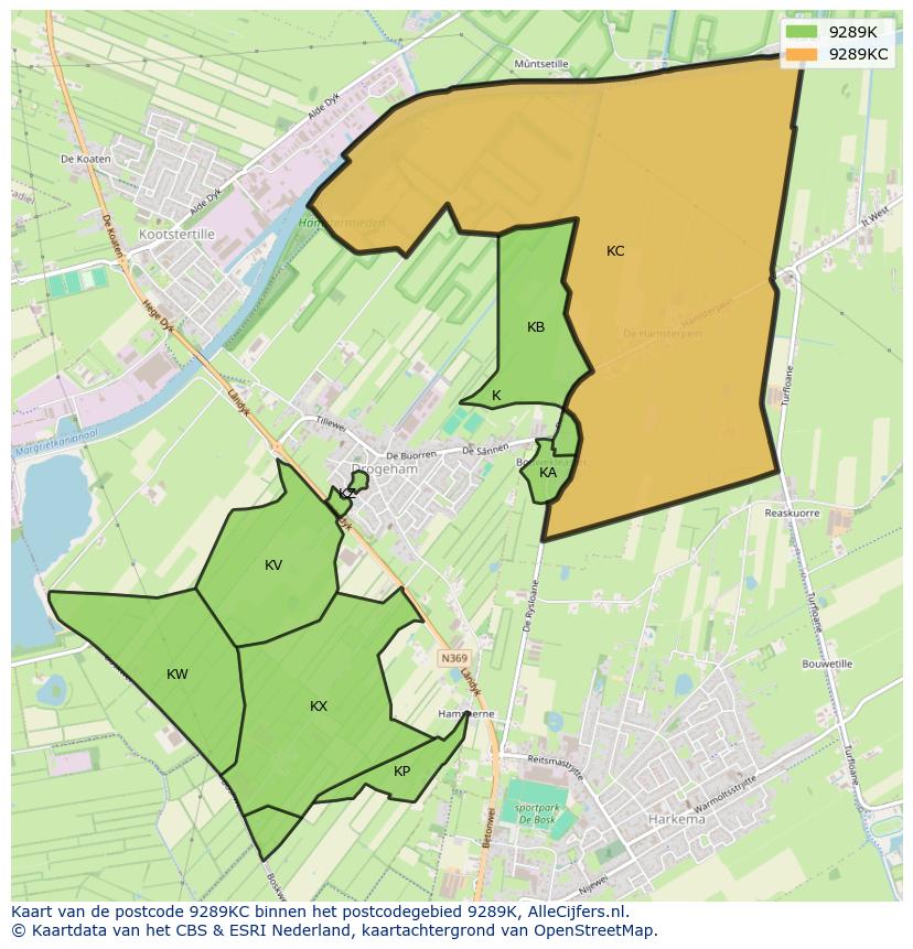 Afbeelding van het postcodegebied 9289 KC op de kaart.