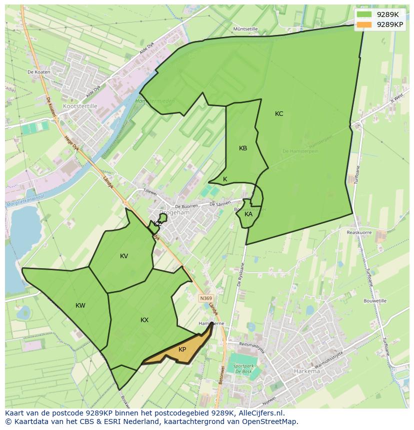 Afbeelding van het postcodegebied 9289 KP op de kaart.
