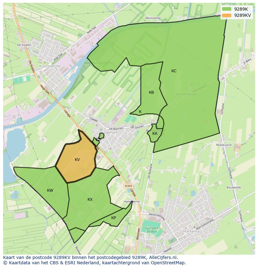 Afbeelding van het postcodegebied 9289 KV op de kaart.