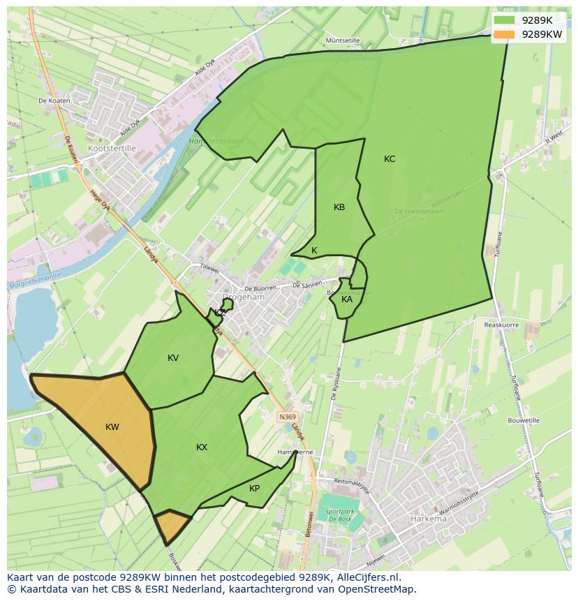 Afbeelding van het postcodegebied 9289 KW op de kaart.