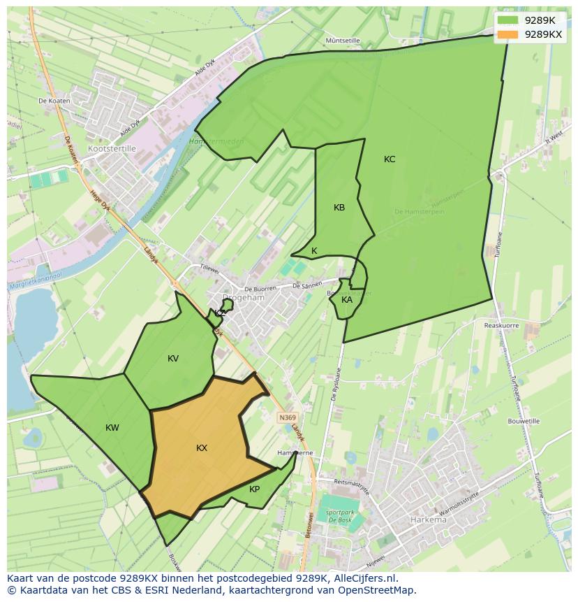 Afbeelding van het postcodegebied 9289 KX op de kaart.