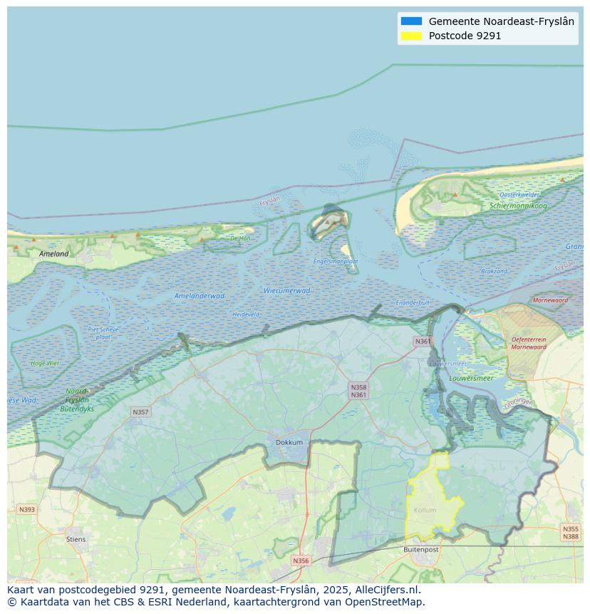 Afbeelding van het postcodegebied 9291 op de kaart.