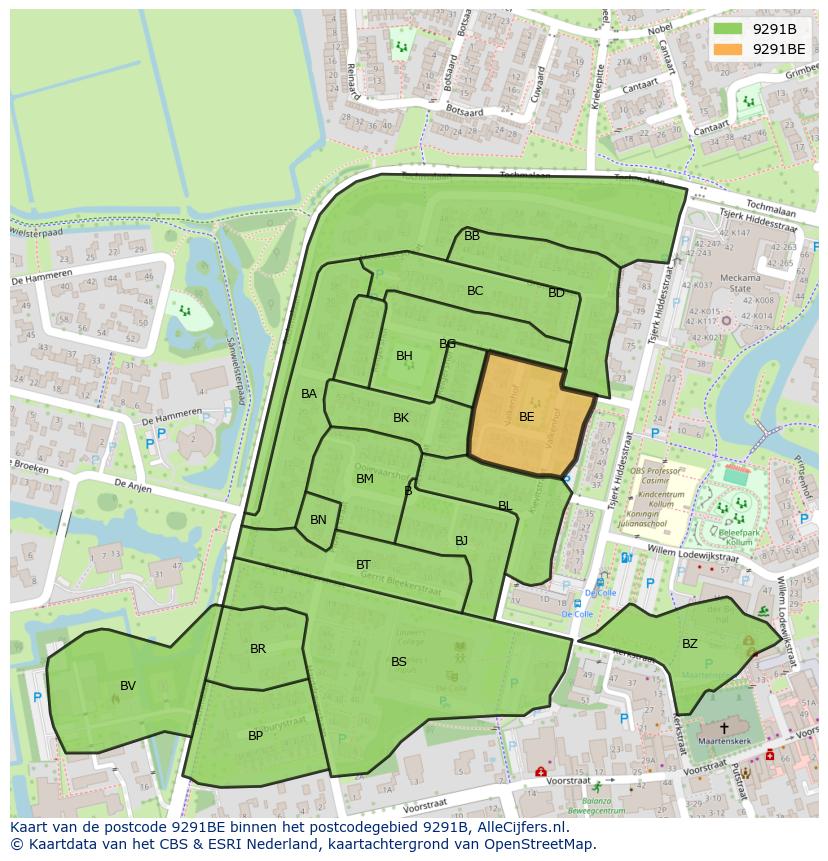 Afbeelding van het postcodegebied 9291 BE op de kaart.