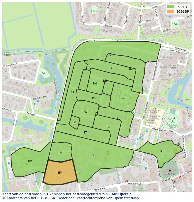 Afbeelding van het postcodegebied 9291 BP op de kaart.