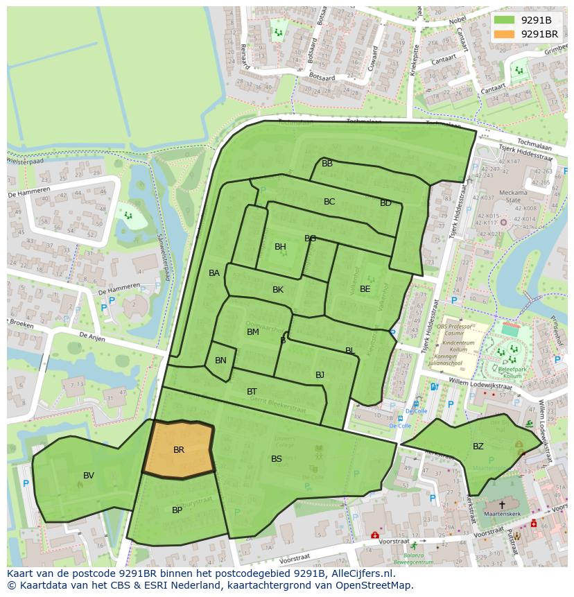 Afbeelding van het postcodegebied 9291 BR op de kaart.