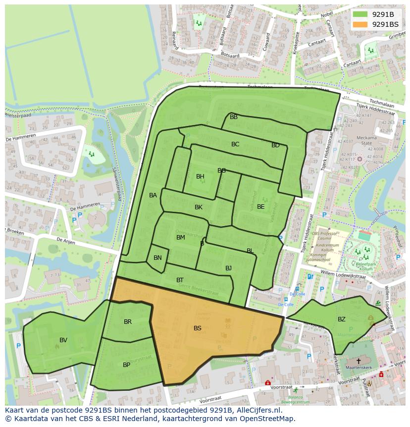 Afbeelding van het postcodegebied 9291 BS op de kaart.