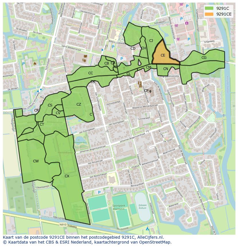 Afbeelding van het postcodegebied 9291 CE op de kaart.