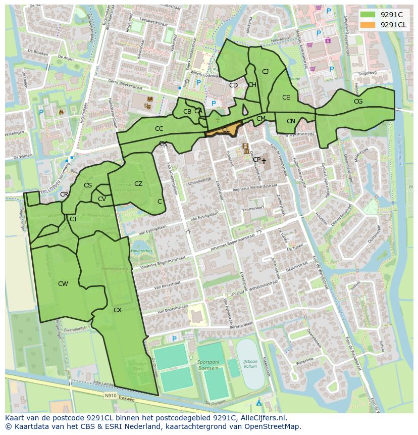 Afbeelding van het postcodegebied 9291 CL op de kaart.
