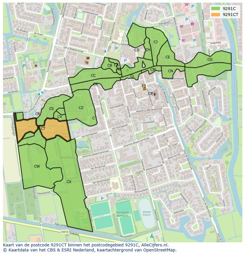 Afbeelding van het postcodegebied 9291 CT op de kaart.