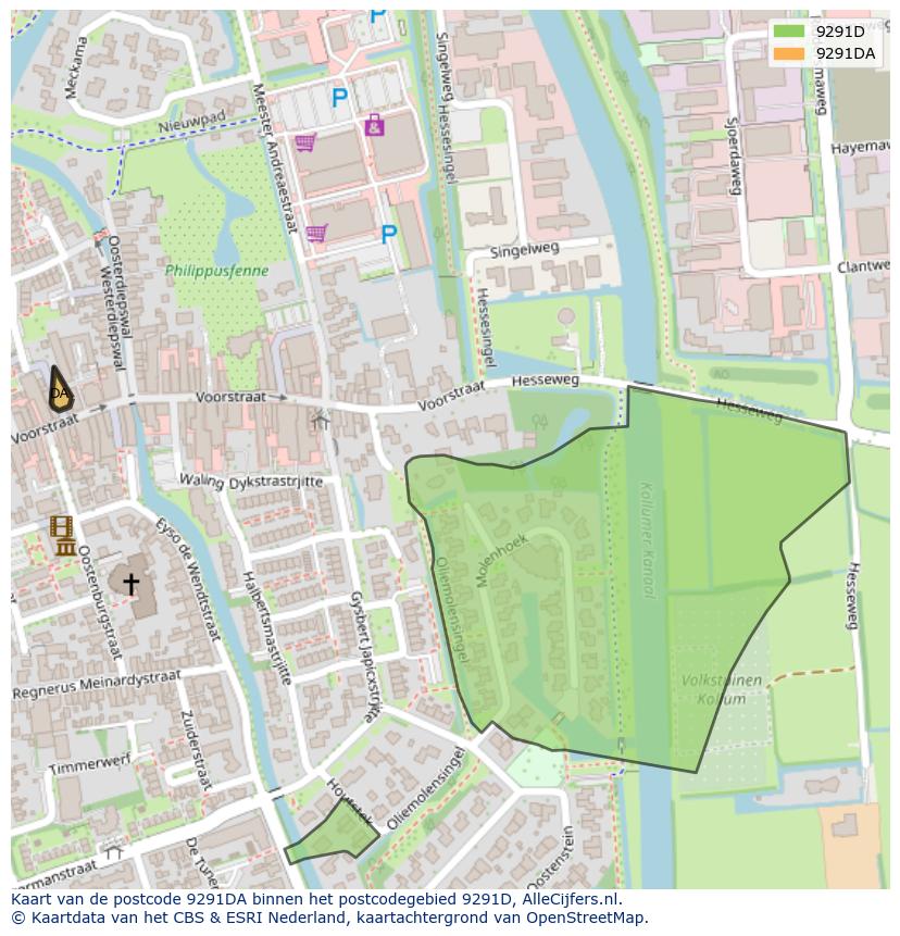 Afbeelding van het postcodegebied 9291 DA op de kaart.