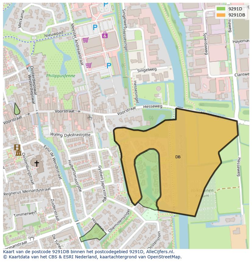 Afbeelding van het postcodegebied 9291 DB op de kaart.