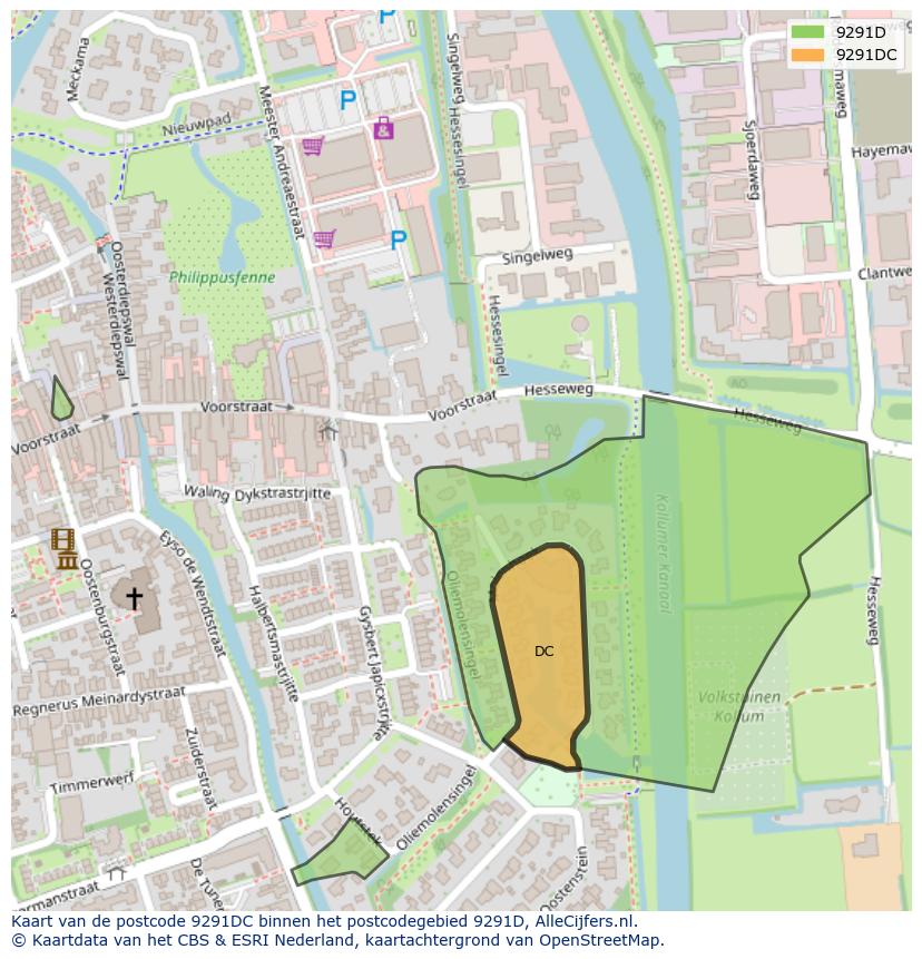 Afbeelding van het postcodegebied 9291 DC op de kaart.