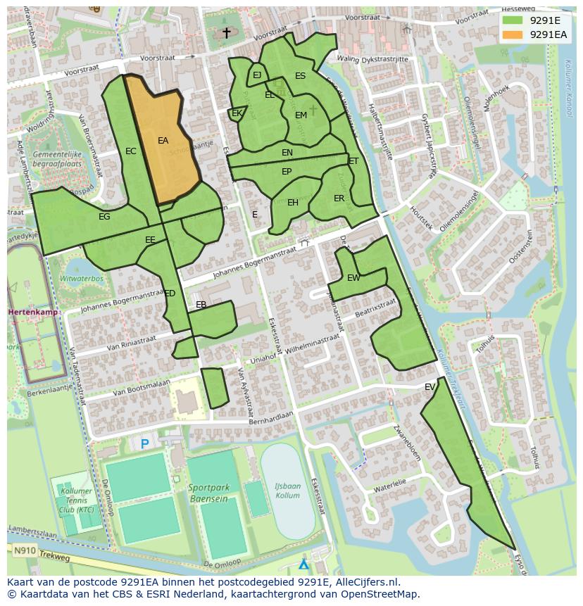 Afbeelding van het postcodegebied 9291 EA op de kaart.