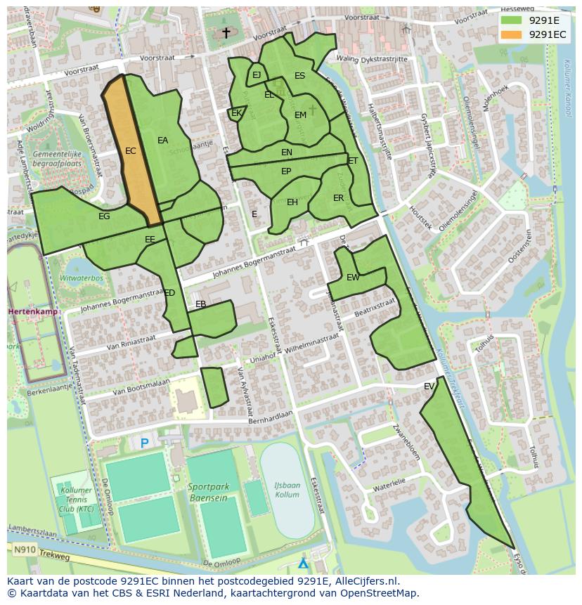Afbeelding van het postcodegebied 9291 EC op de kaart.