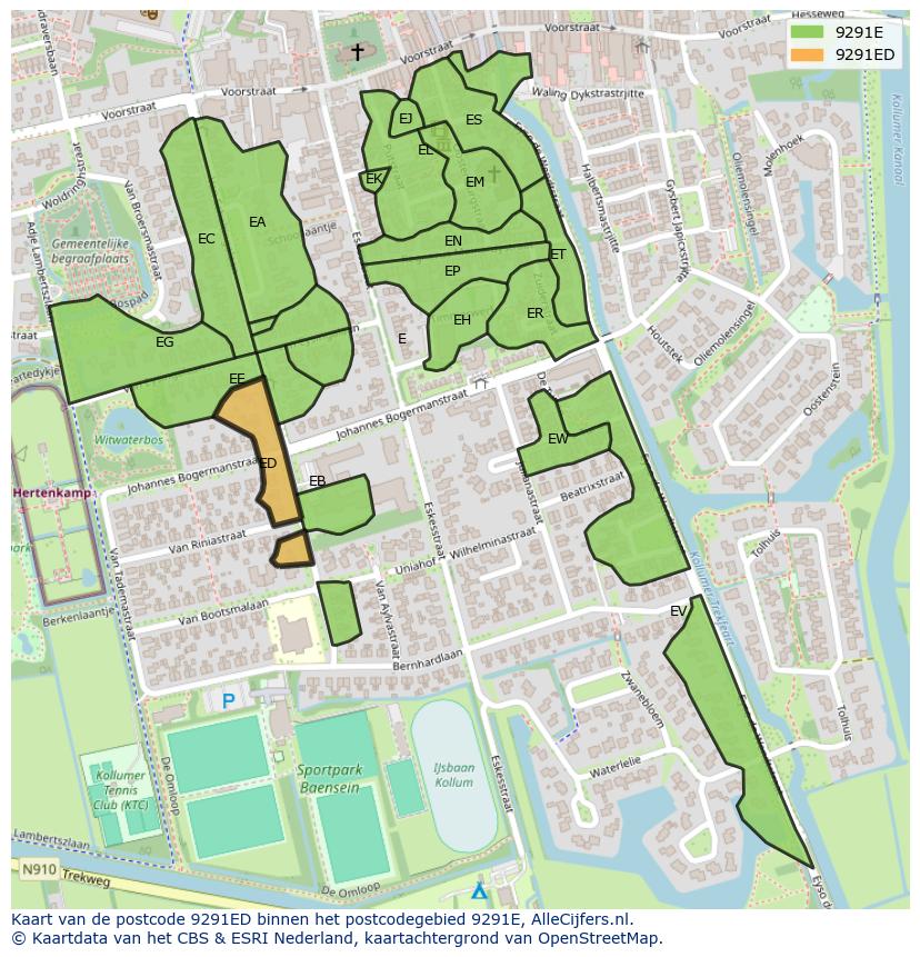 Afbeelding van het postcodegebied 9291 ED op de kaart.